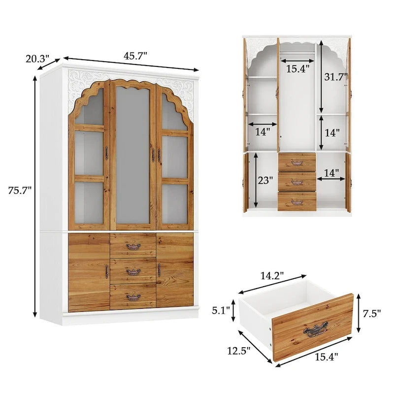 Vintage-Inspired Grand Closet Dual Wardrobe Set with Metal Accents