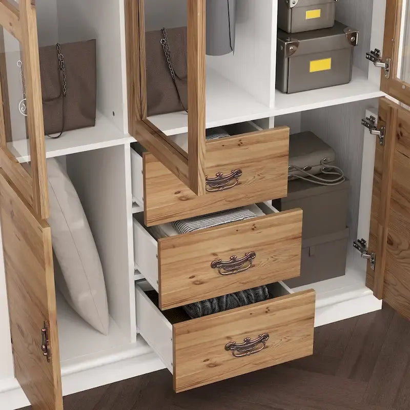 Vintage-Inspired Grand Closet Dual Wardrobe Set with Metal Accents