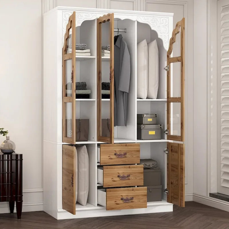 Vintage-Inspired Grand Closet Dual Wardrobe Set with Metal Accents