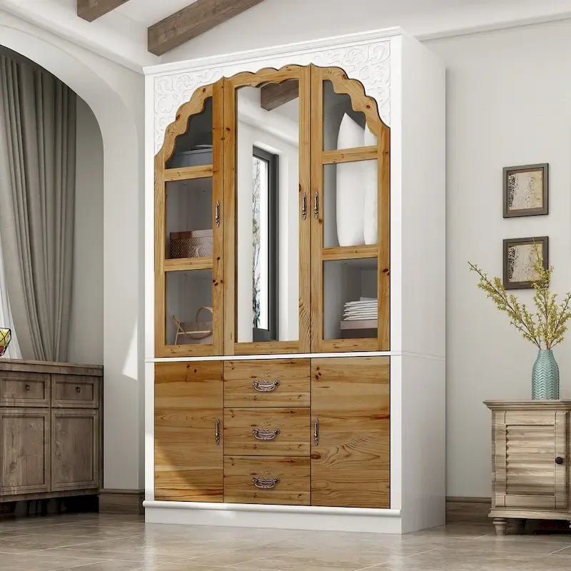 Vintage-Inspired Grand Closet Dual Wardrobe Set with Metal Accents
