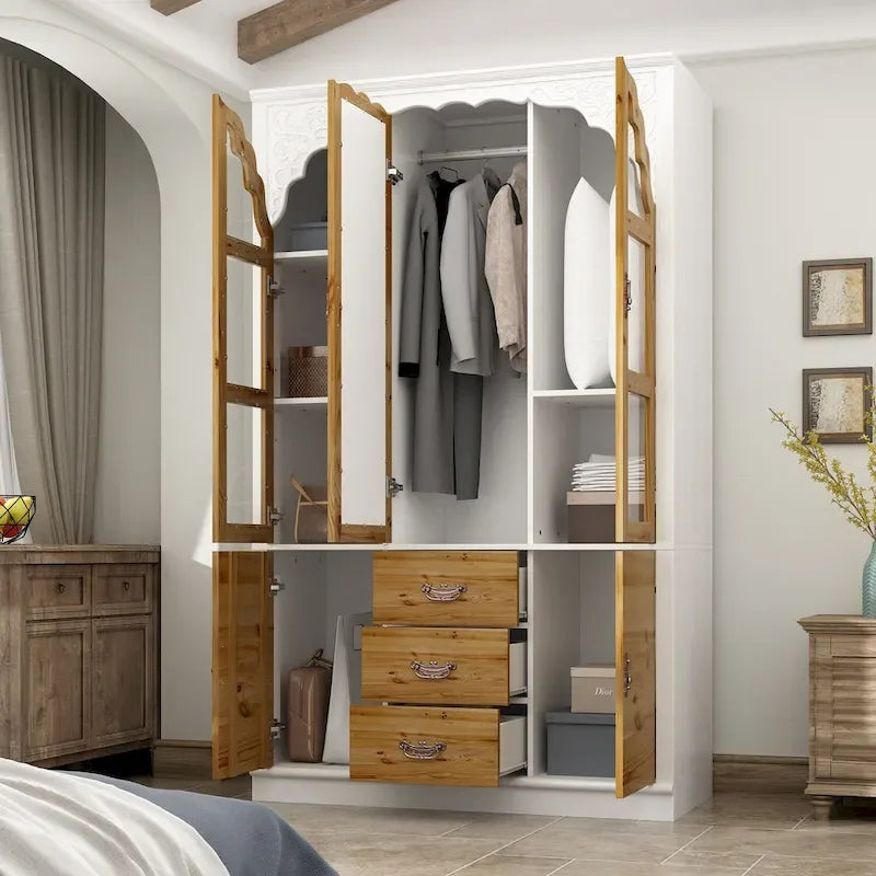 Vintage-Inspired Grand Closet Dual Wardrobe Set with Metal Accents