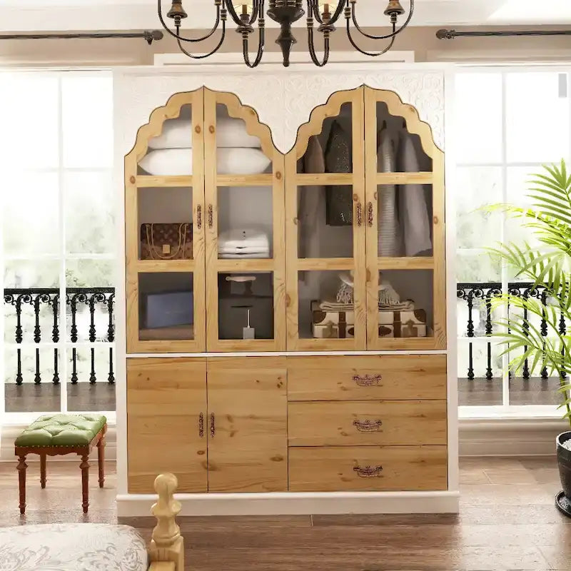 Vintage-Inspired Grand Closet Dual Wardrobe Set with Metal Accents