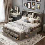 Letto a piattaforma King Size con libreria portaoggetti e 8 cassetti