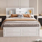 Letto a piattaforma King Size con libreria portaoggetti e 8 cassetti