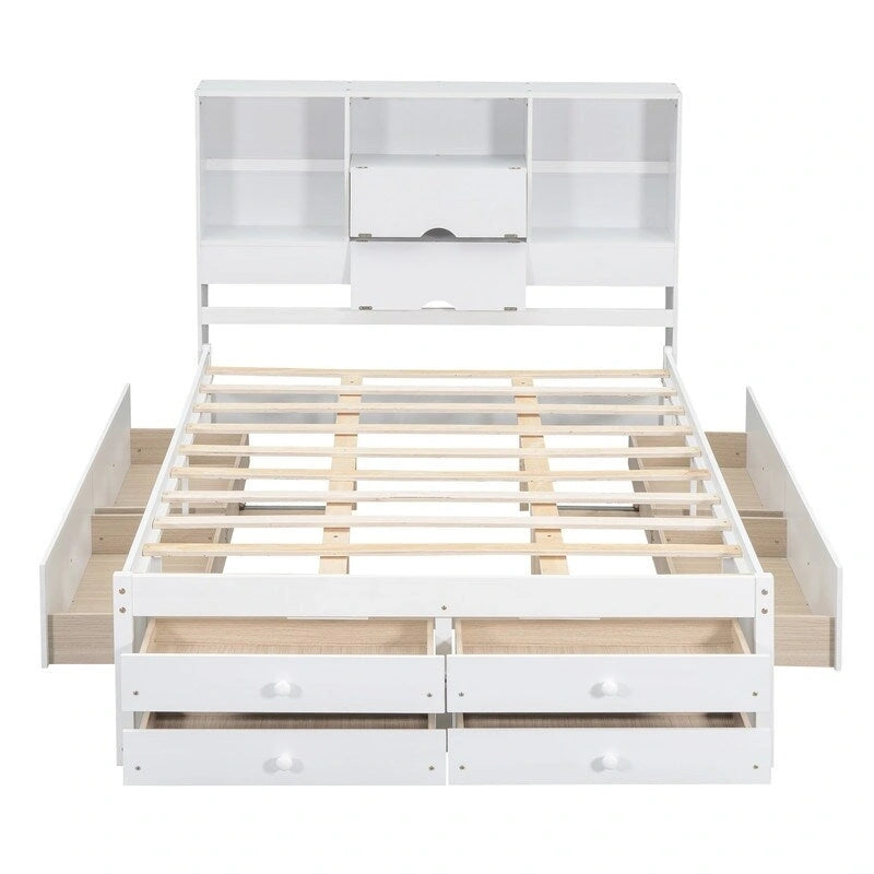 Letto a piattaforma King Size con libreria portaoggetti e 8 cassetti