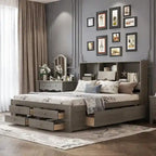 Letto a piattaforma King Size con libreria portaoggetti e 8 cassetti