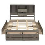 Letto a piattaforma King Size con libreria portaoggetti e 8 cassetti