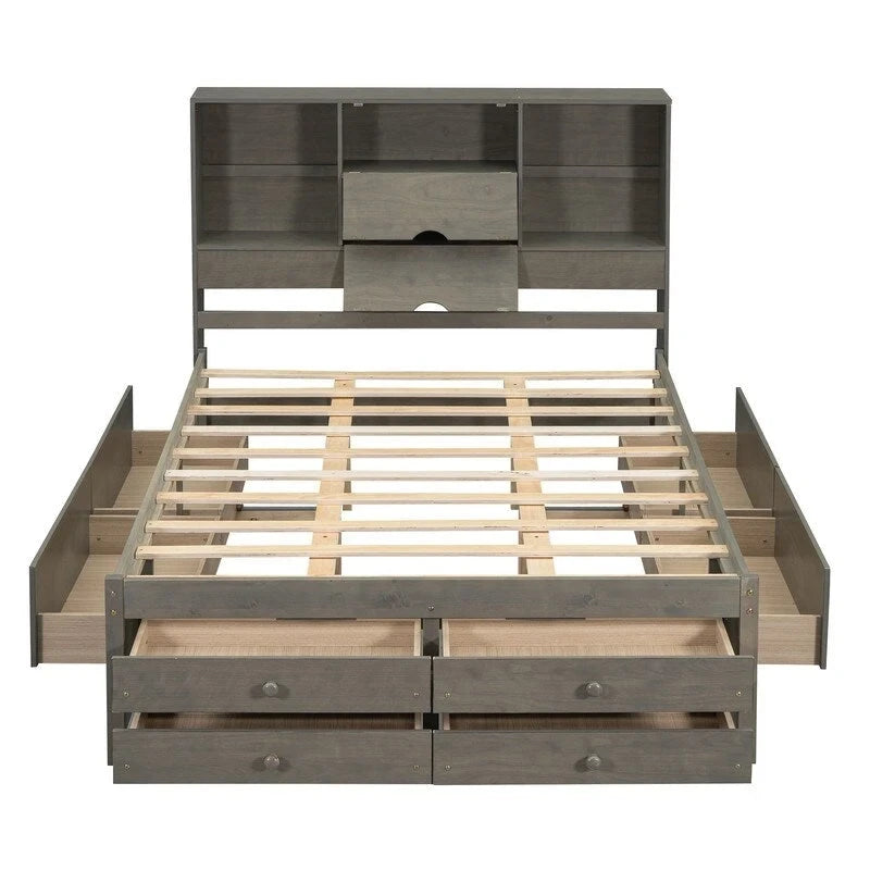 Letto a piattaforma King Size con libreria portaoggetti e 8 cassetti