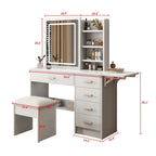 Vanity Desk with Mirror and Lights with open shelves and Chair,Table Set with 3 Color Lighting Brightness Adjustable,5 Drawers