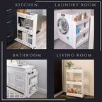 Evideco French Home Goods Multi-Purpose Slim Rolling Cart - 3-Tier Utility Organizer for Bathroom, Kitchen & Dorm - Available in White, Grey, Black