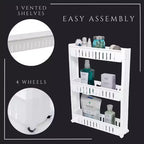Evideco French Home Goods Multi-Purpose Slim Rolling Cart - 3-Tier Utility Organizer for Bathroom, Kitchen & Dorm - Available in White, Grey, Black
