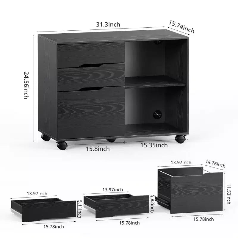 JIONJOY 31.3 Wide 3 -Drawer Mobile File Cabinet