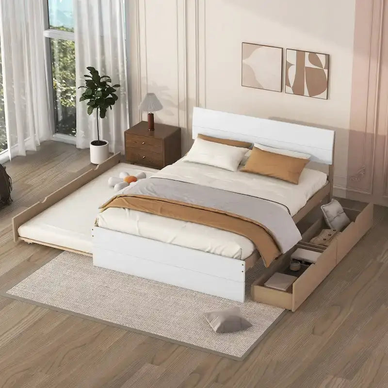 Letto Matrimoniale Con Letto Estraibile Singolo E 2 Cassetti