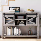 Whizmax Farmhouse Entryway Table with Sliding Barn Doors, Sofa Table with Storage and Open Shelf, Console Tables for Entryway, Hallway