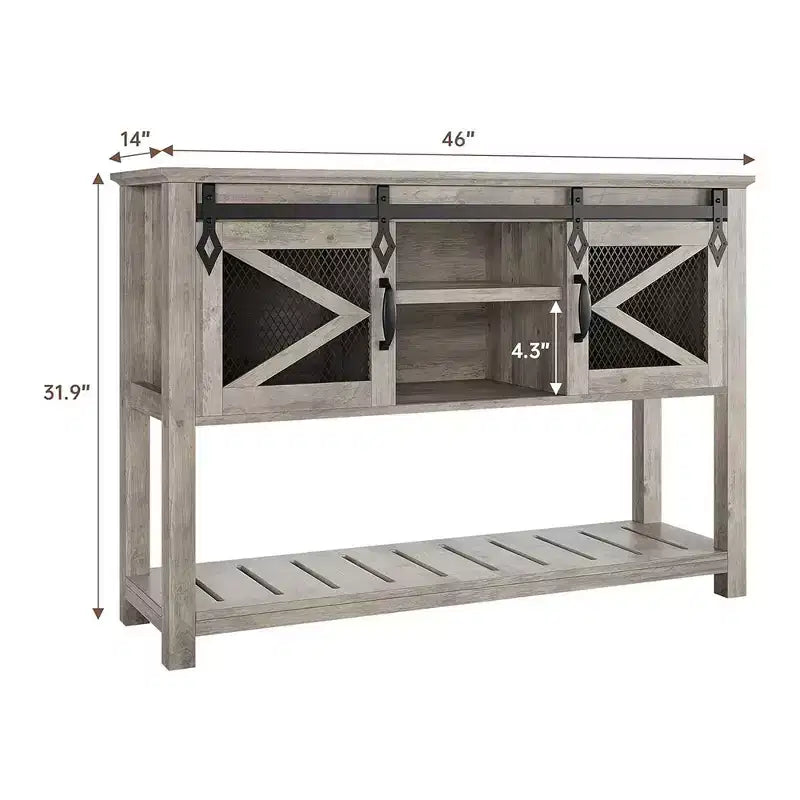 Whizmax Farmhouse Entryway Table with Sliding Barn Doors, Sofa Table with Storage and Open Shelf, Console Tables for Entryway, Hallway