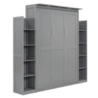 Full Size Murphy Wall Bed Frame with Shelves and LED Lights,for Girls Boys Teens,No Box Spring Needed