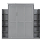 Full Size Murphy Wall Bed Frame with Shelves and LED Lights,for Girls Boys Teens,No Box Spring Needed