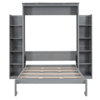 Full Size Murphy Wall Bed Frame with Shelves and LED Lights,for Girls Boys Teens,No Box Spring Needed