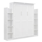 Full Size Murphy Wall Bed Frame with Shelves and LED Lights,for Girls Boys Teens,No Box Spring Needed