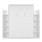 Full Size Murphy Wall Bed Frame with Shelves and LED Lights,for Girls Boys Teens,No Box Spring Needed