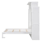Full Size Murphy Wall Bed Frame with Shelves and LED Lights,for Girls Boys Teens,No Box Spring Needed