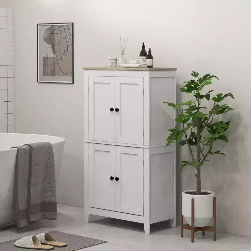 HOMCOM Bathroom Cabinet, Bathroom Floor Cabinet with Adjustable Shelves, Freestanding Storage Cabinet with Doors, White