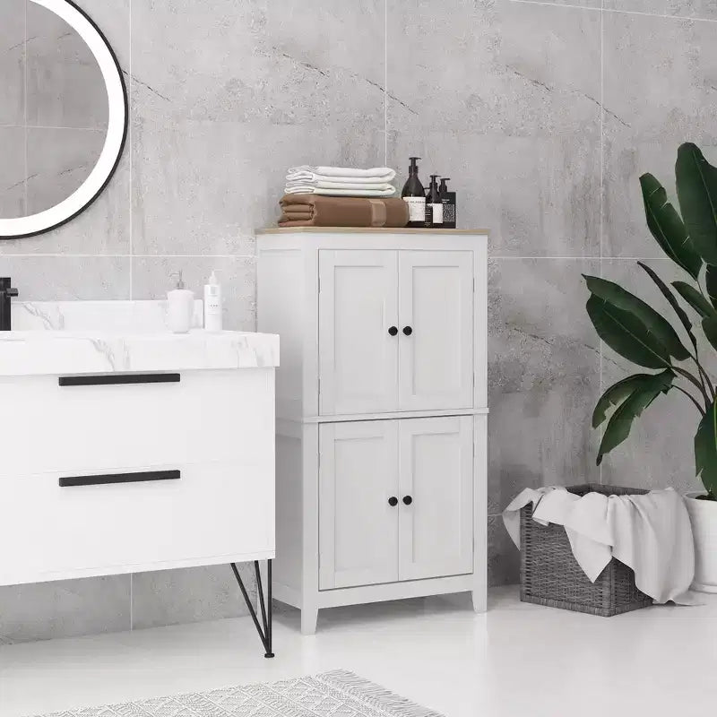 HOMCOM Bathroom Cabinet, Bathroom Floor Cabinet with Adjustable Shelves, Freestanding Storage Cabinet with Doors, White