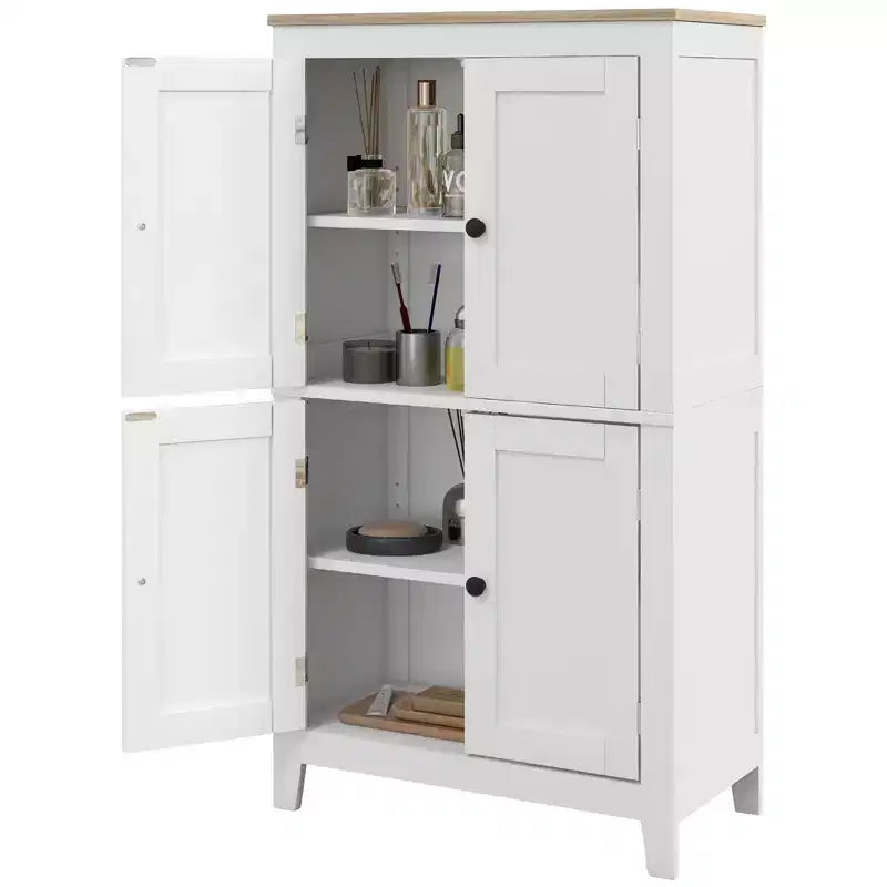 HOMCOM Bathroom Cabinet, Bathroom Floor Cabinet with Adjustable Shelves, Freestanding Storage Cabinet with Doors, White
