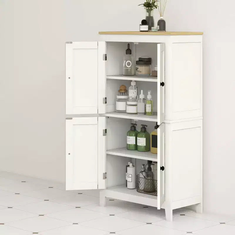 HOMCOM Bathroom Cabinet, Bathroom Floor Cabinet with Adjustable Shelves, Freestanding Storage Cabinet with Doors, White