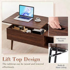 JIONJOY Lift Top Coffee Table with Hidden Storage, Wood Legs for Living Room, Small Spaces - Easy Clean
