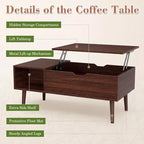 JIONJOY Lift Top Coffee Table with Hidden Storage, Wood Legs for Living Room, Small Spaces - Easy Clean