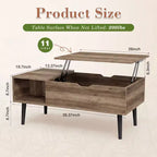 JIONJOY Lift Top Coffee Table with Hidden Storage, Wood Legs for Living Room, Small Spaces - Easy Clean