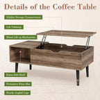 JIONJOY Lift Top Coffee Table with Hidden Storage, Wood Legs for Living Room, Small Spaces - Easy Clean