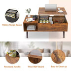 JIONJOY Lift Top Coffee Table with Hidden Storage, Wood Legs for Living Room, Small Spaces - Easy Clean
