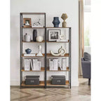 VASAGLE 6-Tier Bookshelf, Bookcase, 11.8 x 23.6 x 70.1 Inches, Shelving Unit, with Back Panels, Industrial Style Study, Rustic Brown and Black