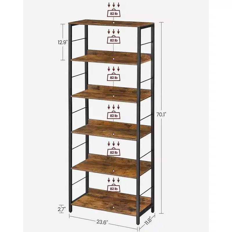 VASAGLE 6-Tier Bookshelf, Bookcase, 11.8 x 23.6 x 70.1 Inches, Shelving Unit, with Back Panels, Industrial Style Study, Rustic Brown and Black