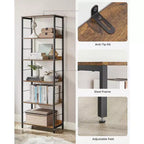 VASAGLE 6-Tier Bookshelf, Bookcase, 11.8 x 23.6 x 70.1 Inches, Shelving Unit, with Back Panels, Industrial Style Study, Rustic Brown and Black