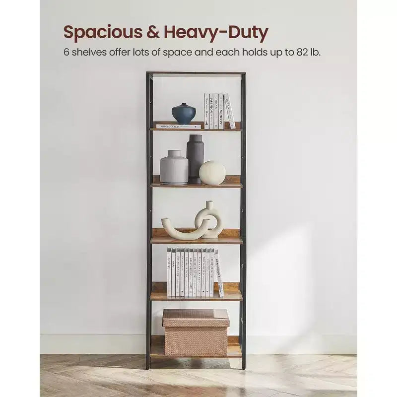 VASAGLE 6-Tier Bookshelf, Bookcase, 11.8 x 23.6 x 70.1 Inches, Shelving Unit, with Back Panels, Industrial Style Study, Rustic Brown and Black