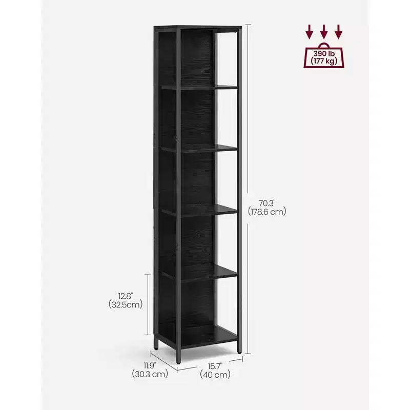 6-Tier LED Bookshelf, Display Shelf with Dimmable Lights, LED Bookcase, 11.9 x 15.7 x 70.3 Inches, Black with Wood Grain