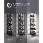 6-Tier LED Bookshelf, Display Shelf with Dimmable Lights, LED Bookcase, 11.9 x 15.7 x 70.3 Inches, Black with Wood Grain