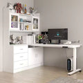 Famapy Liftable Desk Computer Desk Large Desktop All-in-One Composite Storage Cabinet White