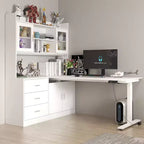Famapy Liftable Desk Computer Desk Large Desktop All-in-One Composite Storage Cabinet White