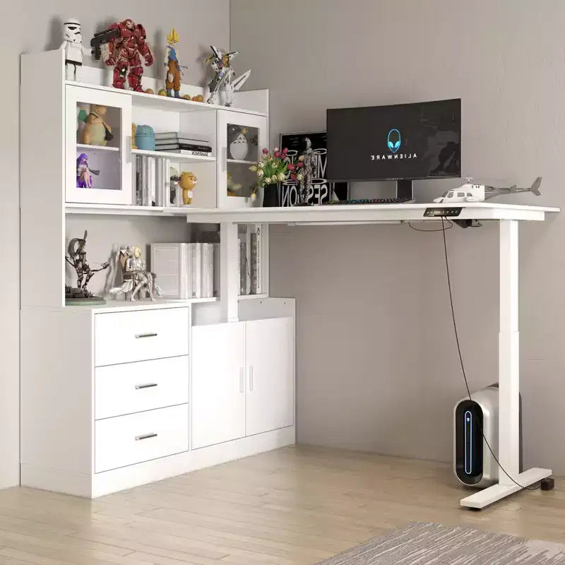 Famapy Scrivania Sollevabile Scrivania per Computer Grande Scrivania All-in-One Mobile Contenitore Composito Bianco