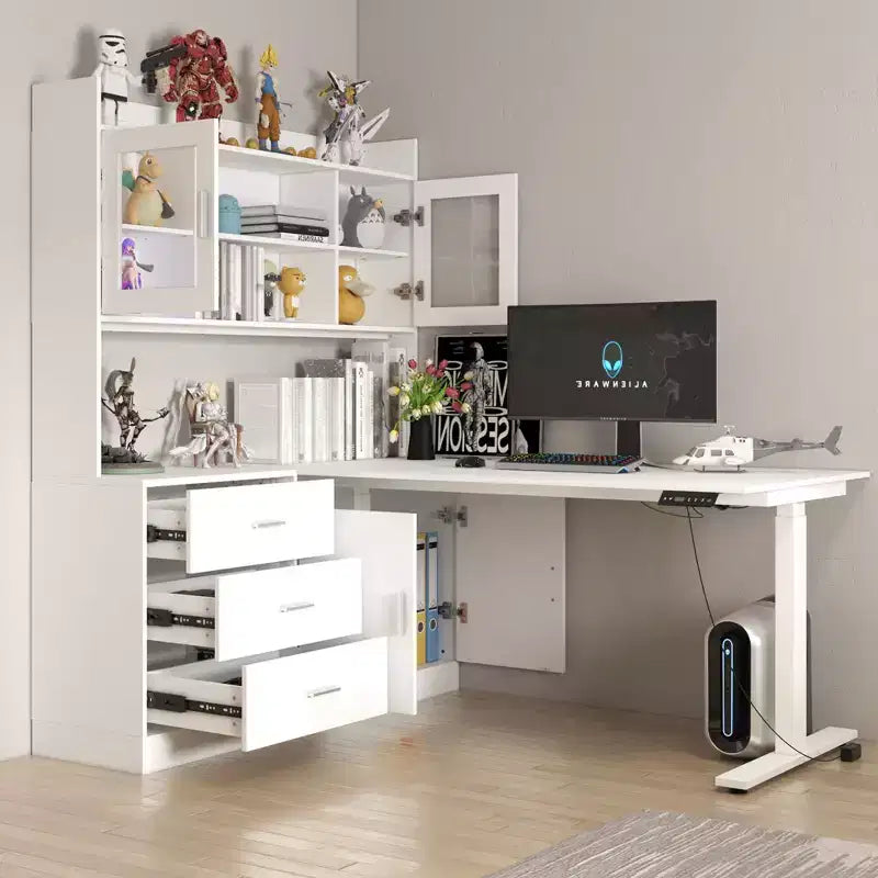 Famapy Scrivania Sollevabile Scrivania per Computer Grande Scrivania All-in-One Mobile Contenitore Composito Bianco