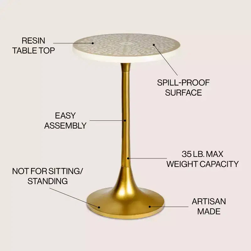JONATHAN Y Nysha 25 Modern Bohemian Metal/Resin Inlay Top End Table