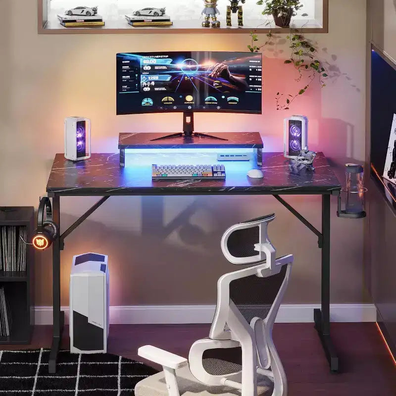 Bestier Scrivania da Gaming 42 Piccola Scrivania per Computer per Ufficio Domestico con Luci LED e Supporto per Monitor