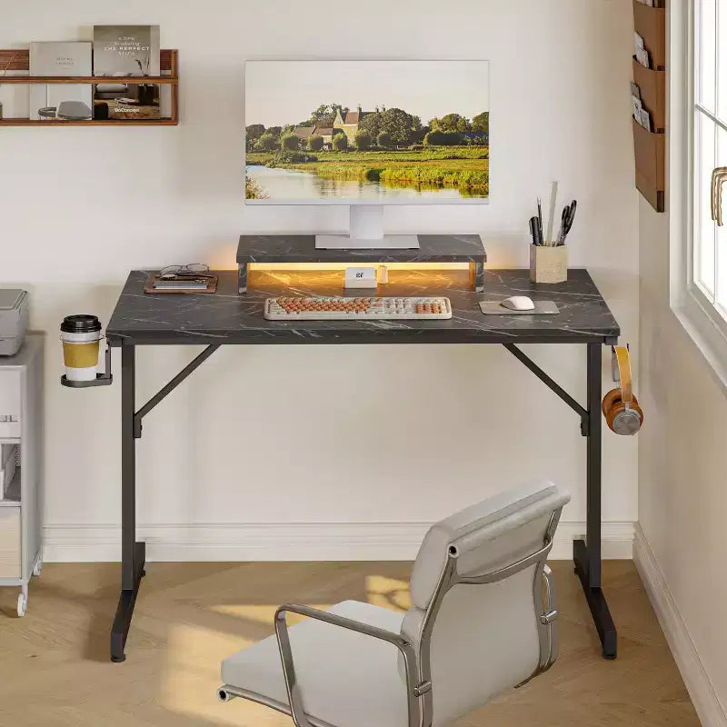 Bestier Scrivania da Gaming 42 Piccola Scrivania per Computer per Ufficio Domestico con Luci LED e Supporto per Monitor