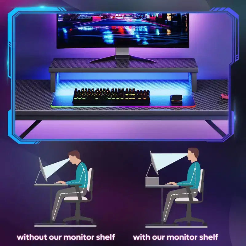 Bestier Scrivania da Gaming 42 Piccola Scrivania per Computer per Ufficio Domestico con Luci LED e Supporto per Monitor