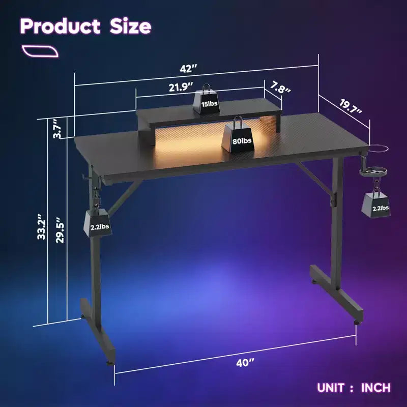 Bestier Scrivania da Gaming 42 Piccola Scrivania per Computer per Ufficio Domestico con Luci LED e Supporto per Monitor