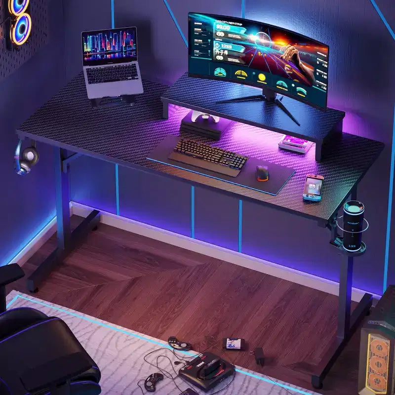 Bestier Scrivania da Gaming 42 Piccola Scrivania per Computer per Ufficio Domestico con Luci LED e Supporto per Monitor